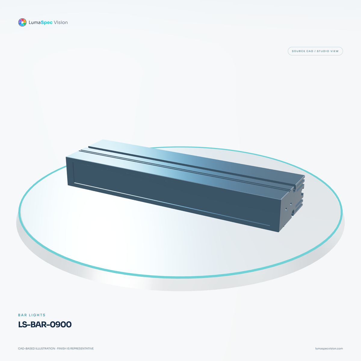 LS-BAR-0900 — Bar lights, 3D view 1. CAD-based illustration; finish is representative.