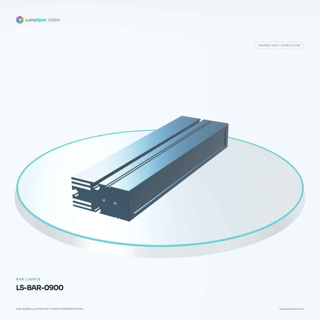 LS-BAR-0900 — Bar lights, 3D view 2. CAD-based illustration; finish is representative.