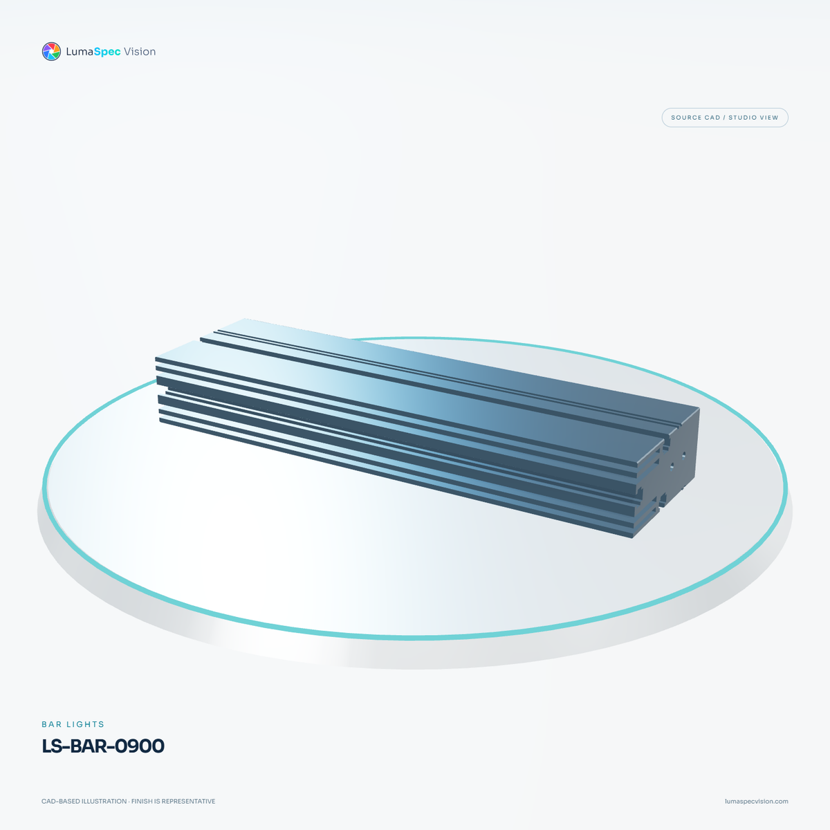LS-BAR-0900 — Bar lights, 3D view 3. CAD-based illustration; finish is representative.