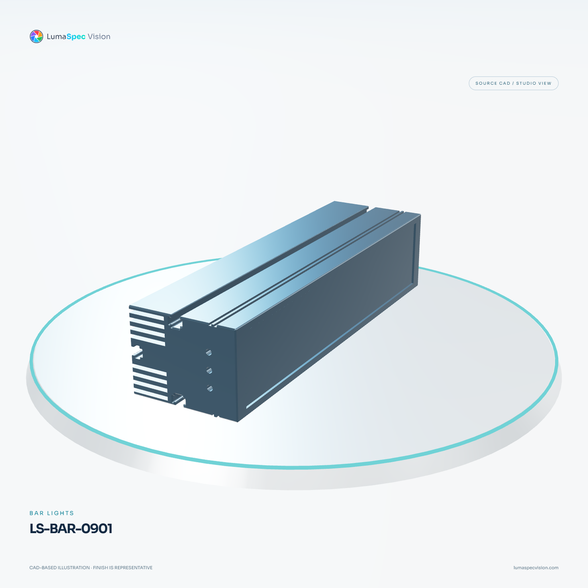 LS-BAR-0901 — Bar lights, 3D view 2. CAD-based illustration; finish is representative.