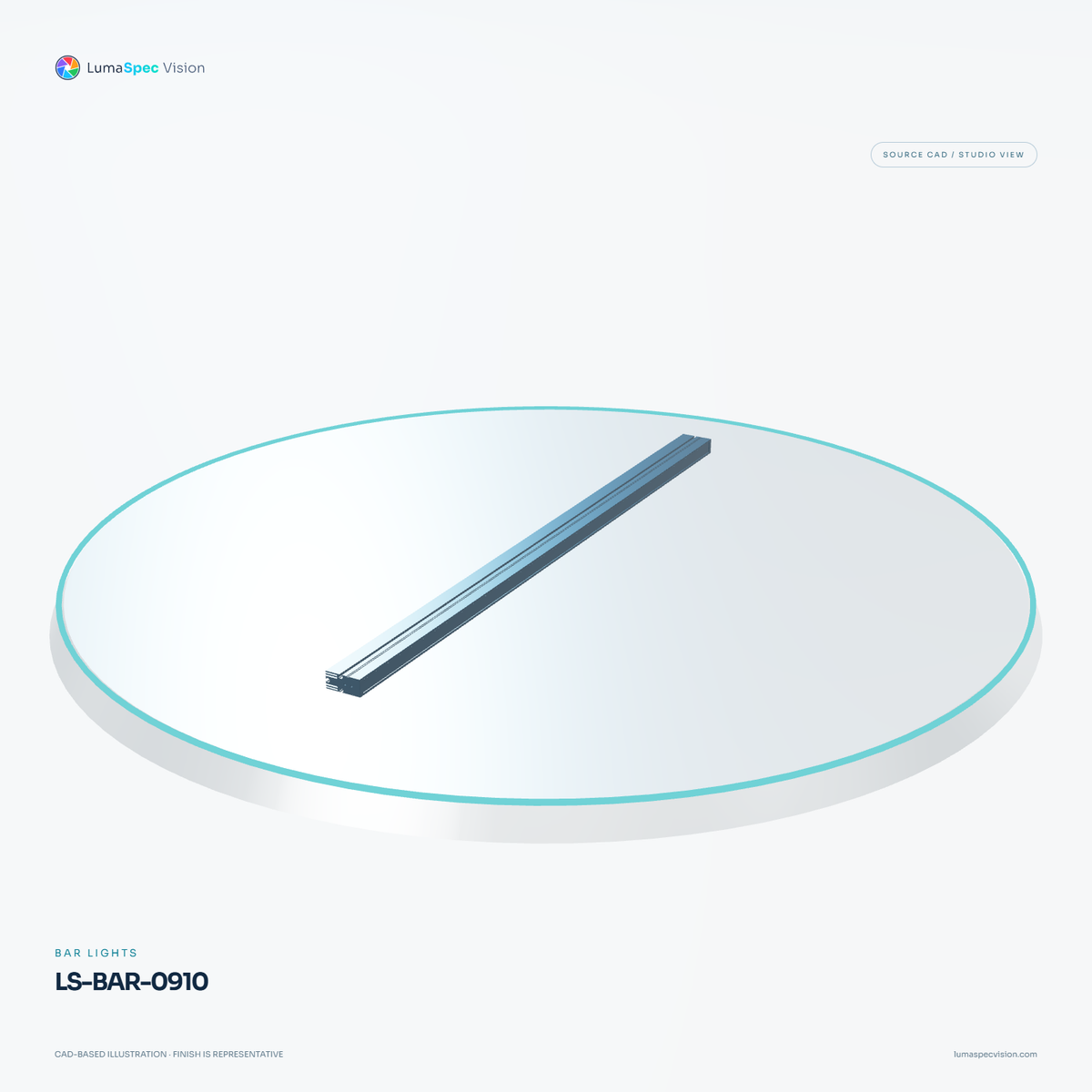LS-BAR-0910 — Bar lights, 3D view 2. CAD-based illustration; finish is representative.