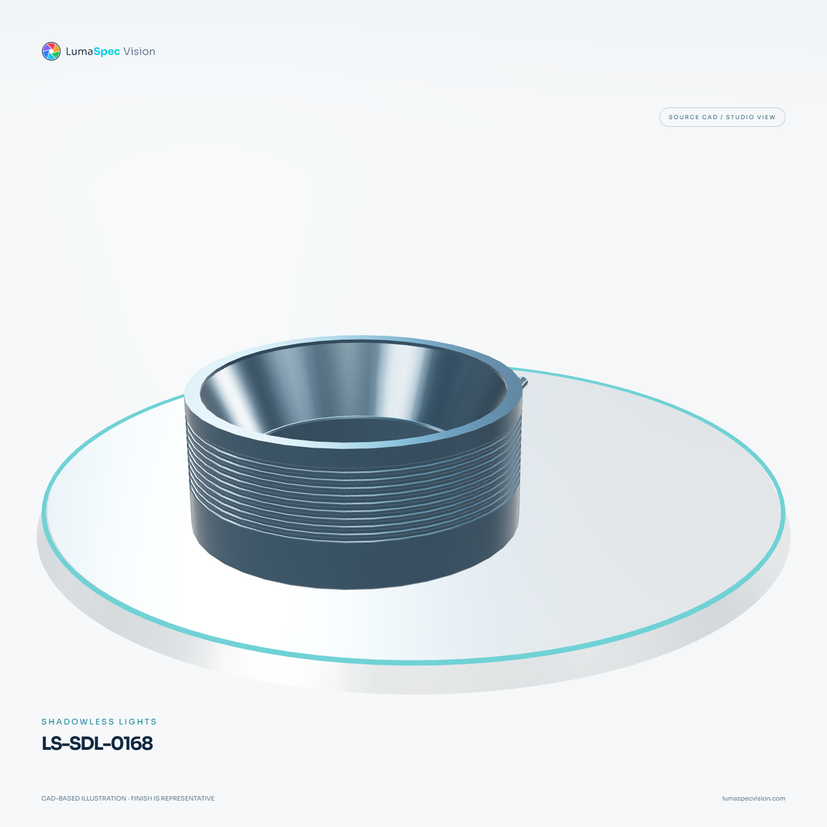 LS-SDL-0168 — Shadowless lights, 3D view 1. CAD-based illustration; finish is representative.