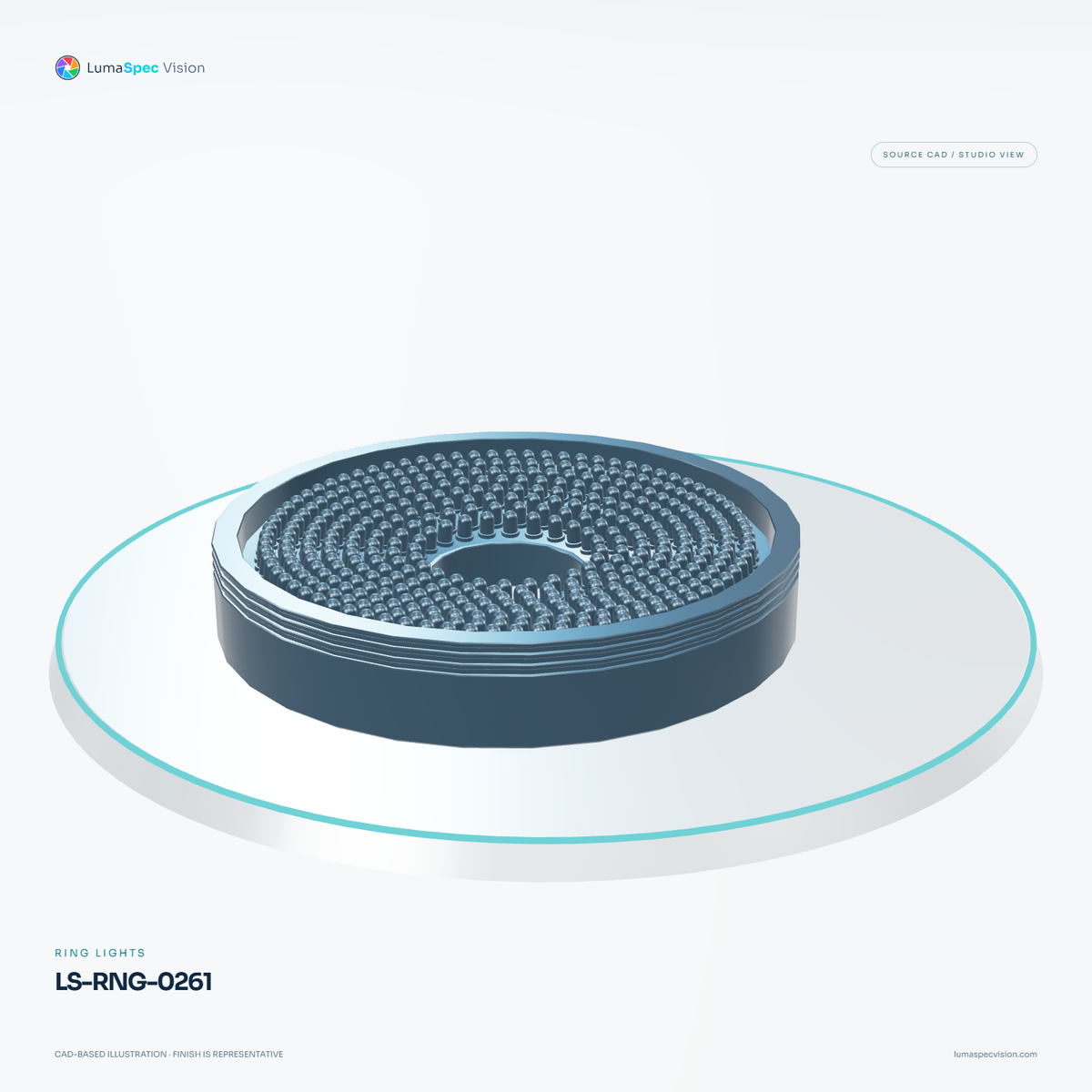 LS-RNG-0261 — Ring lights, 3D view 3. CAD-based illustration; finish is representative.